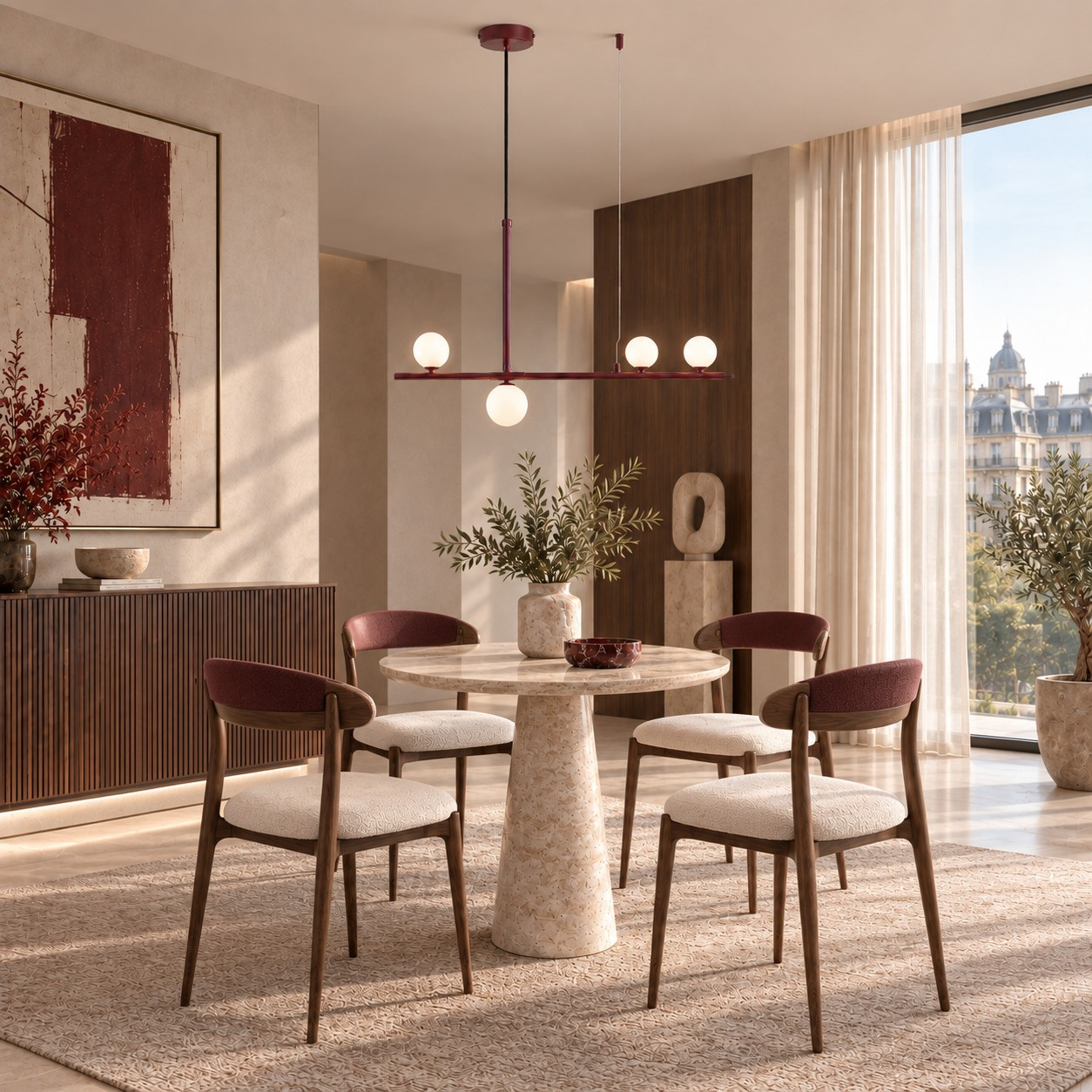 Lampa wisząca MODERNO 80 cm - burgundowa z białymi kloszami - obrazek 3