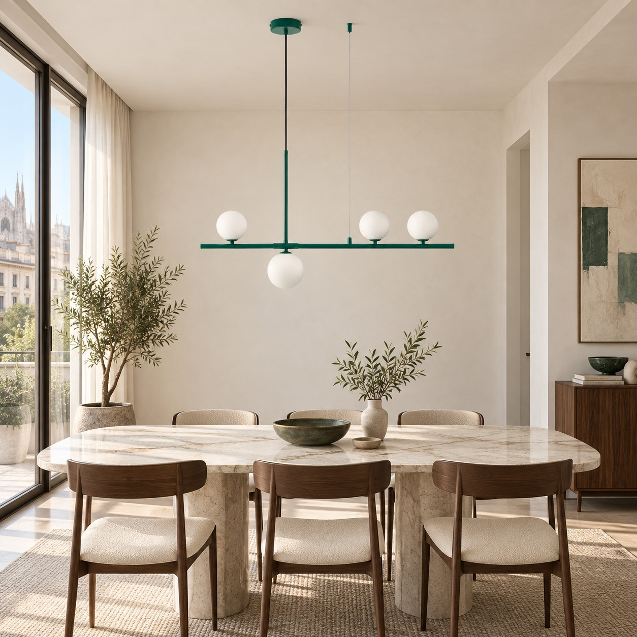 Lampa wisząca MODERNO 80 cm -szmaragdowa z białymi kloszami - obrazek 4