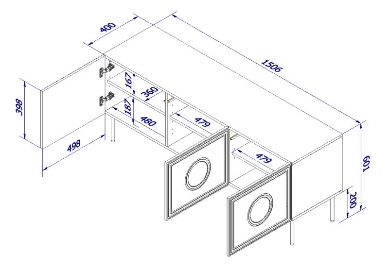 PALAZZO szafka RTV 150 (3D) czarny mat/ dąb craft - obrazek 3