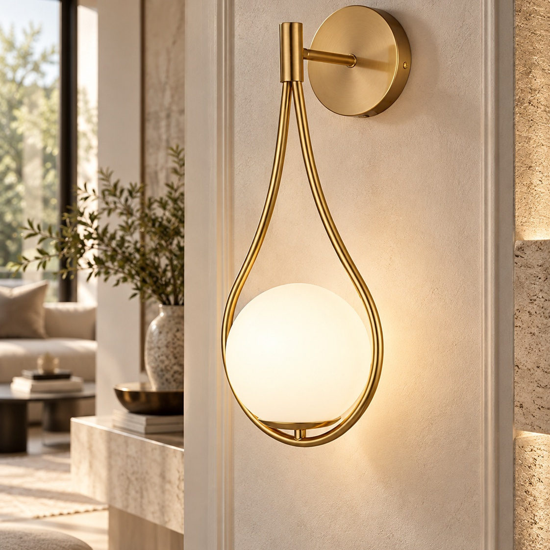 Lampa ścienna DROP biało złota 45 cm - obrazek 3