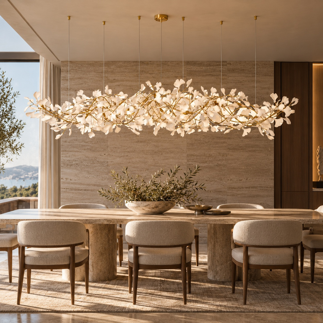 Lampa wisząca BOTANIKA GOLD XL 265 cm - złota i biała porcelana, G9 - obrazek 3