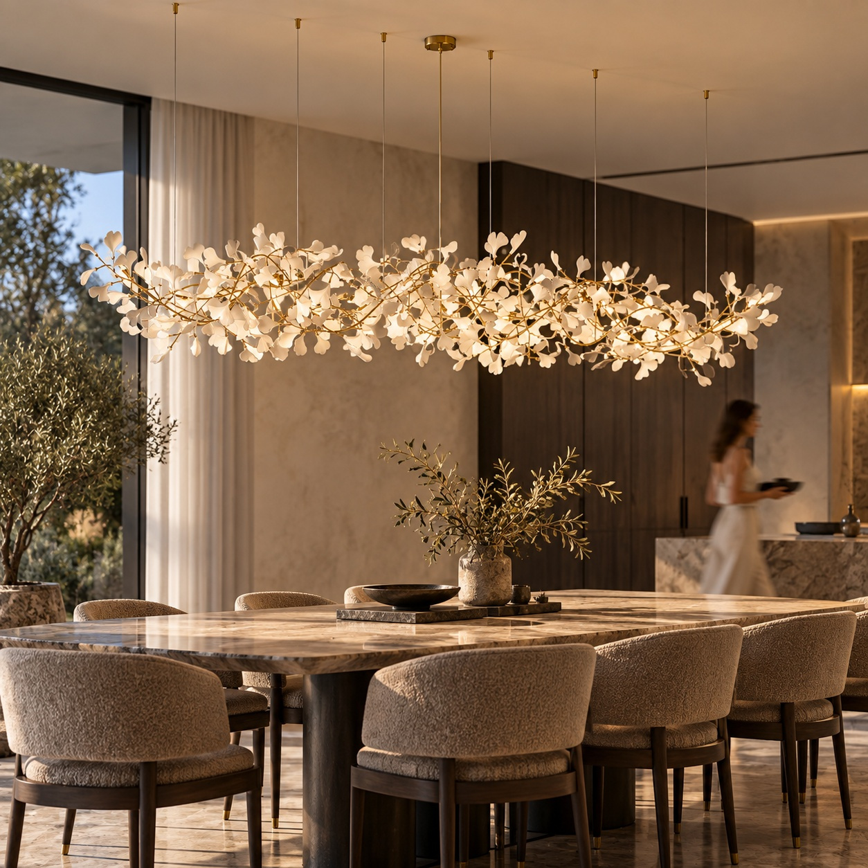 Lampa wisząca BOTANIKA GOLD XL 265 cm - złota i biała porcelana, G9 - obrazek 4