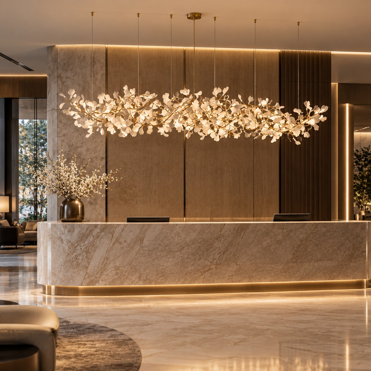 Lampa wisząca BOTANIKA GOLD XL 265 cm - złota i biała porcelana, G9 - obrazek 5