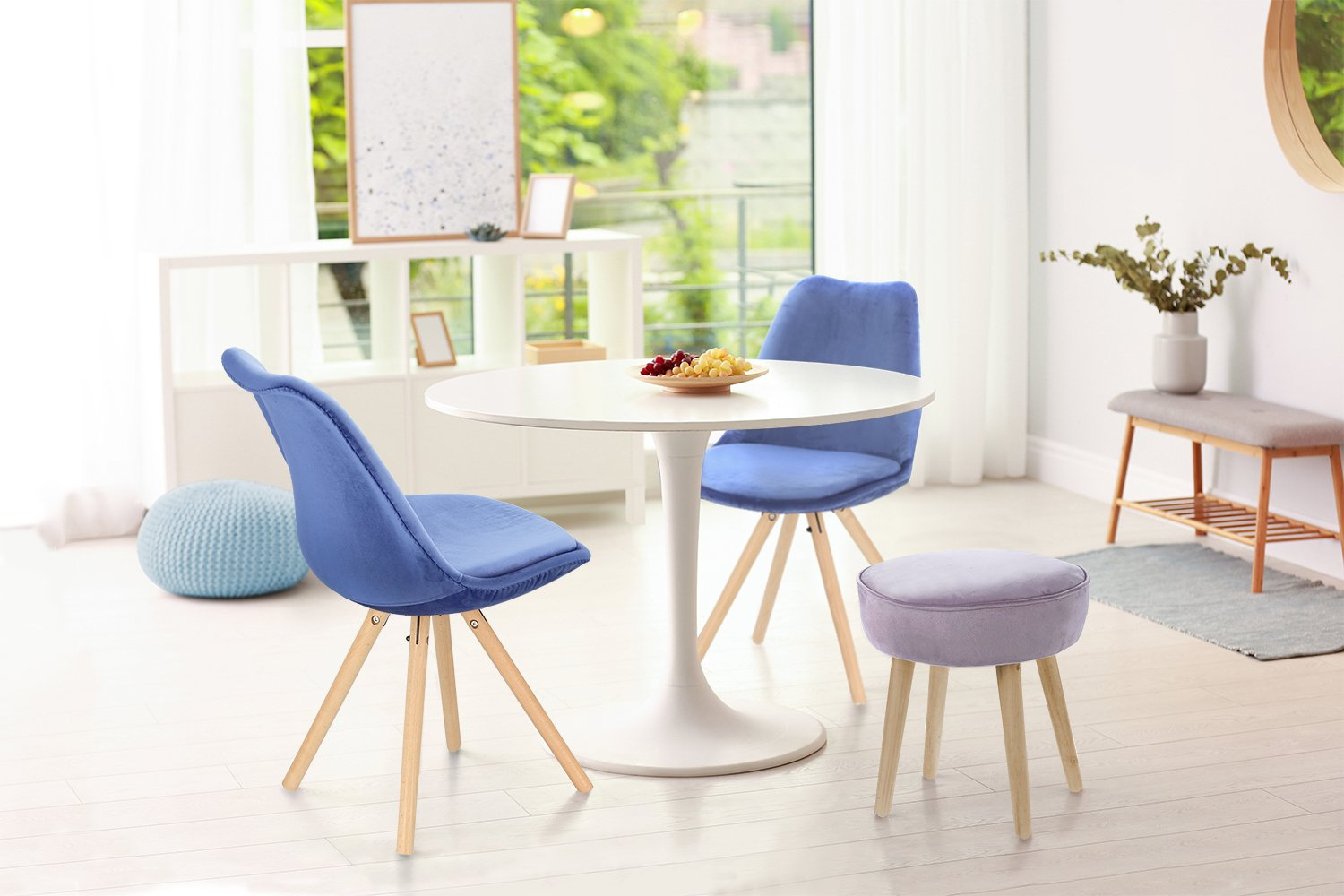 Stół okrągły Simplet Skinny White MDF metal biały 80 cm na 1 nodze - obrazek 3