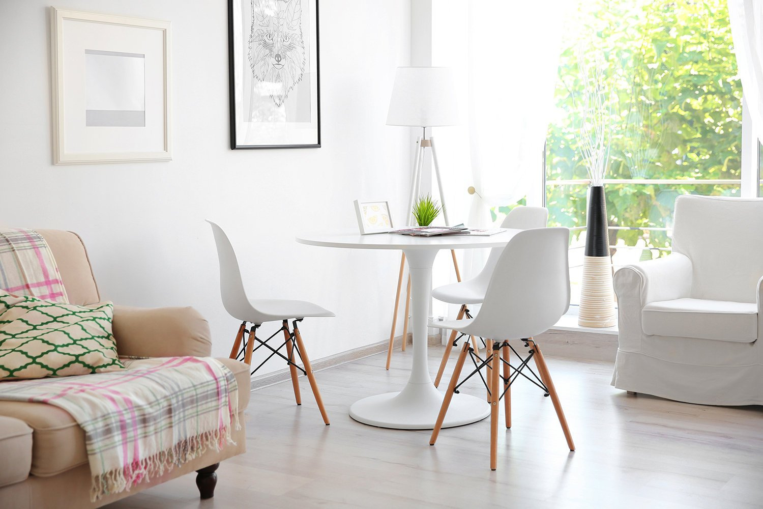 Stół okrągły Simplet Skinny White MDF metal biały 80 cm na 1 nodze - obrazek 4