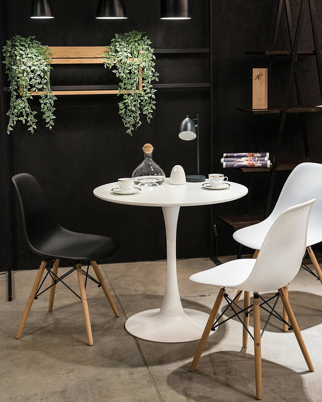 Stół okrągły Simplet Skinny White MDF metal biały 80 cm na 1 nodze - obrazek 6