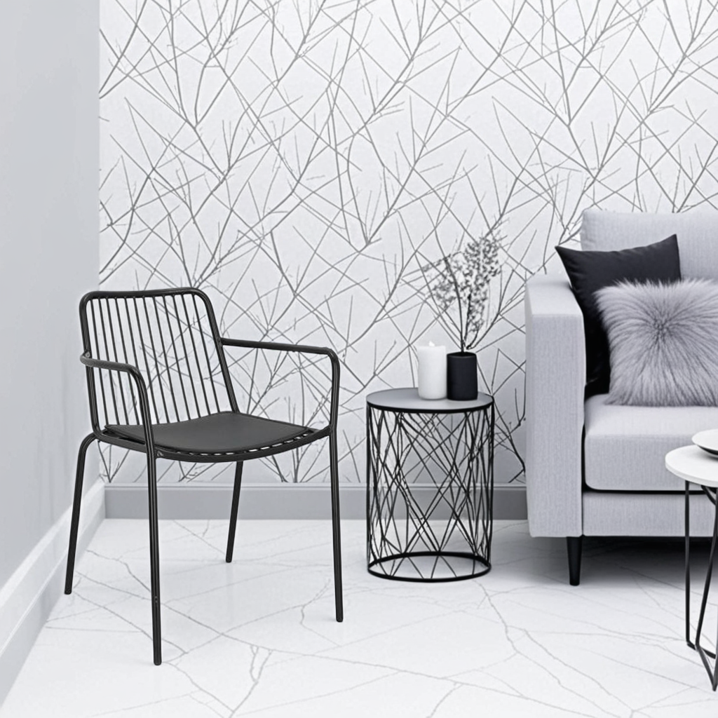 Krzesło Bill Arm Intesi loftowe czarne metalowe z podłokietnikami do jadalni i salonu - obrazek 3