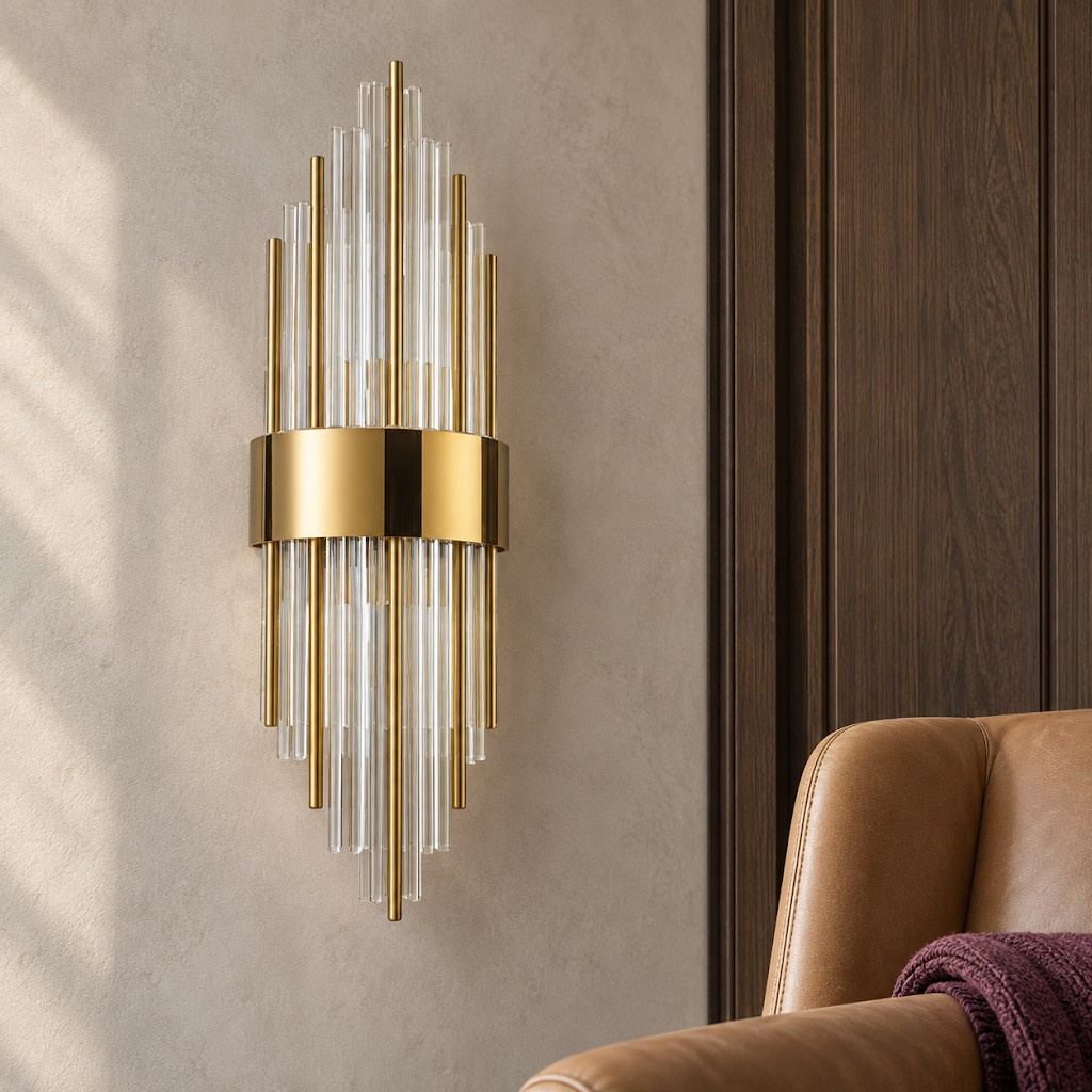 Lampa ścienna DRACO-S, 45 cm - kryształowo - złota, styl glamour - obrazek 14
