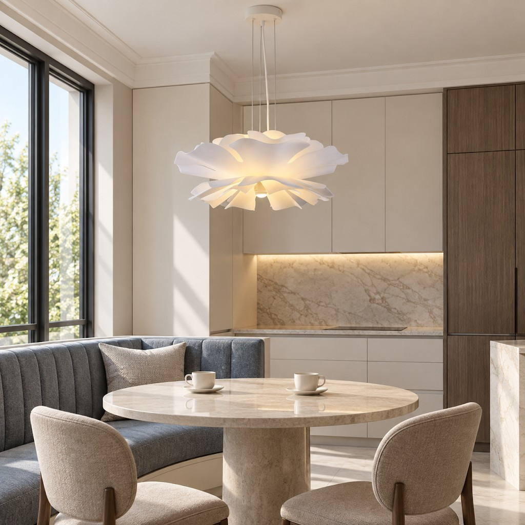Lampa wisząca PEONY biała 50 cm w kształcie kwiatu piwonii E27 - obrazek 6