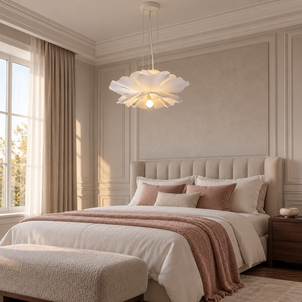 Lampa wisząca PEONY biała 50 cm w kształcie kwiatu piwonii E27 - obrazek 7