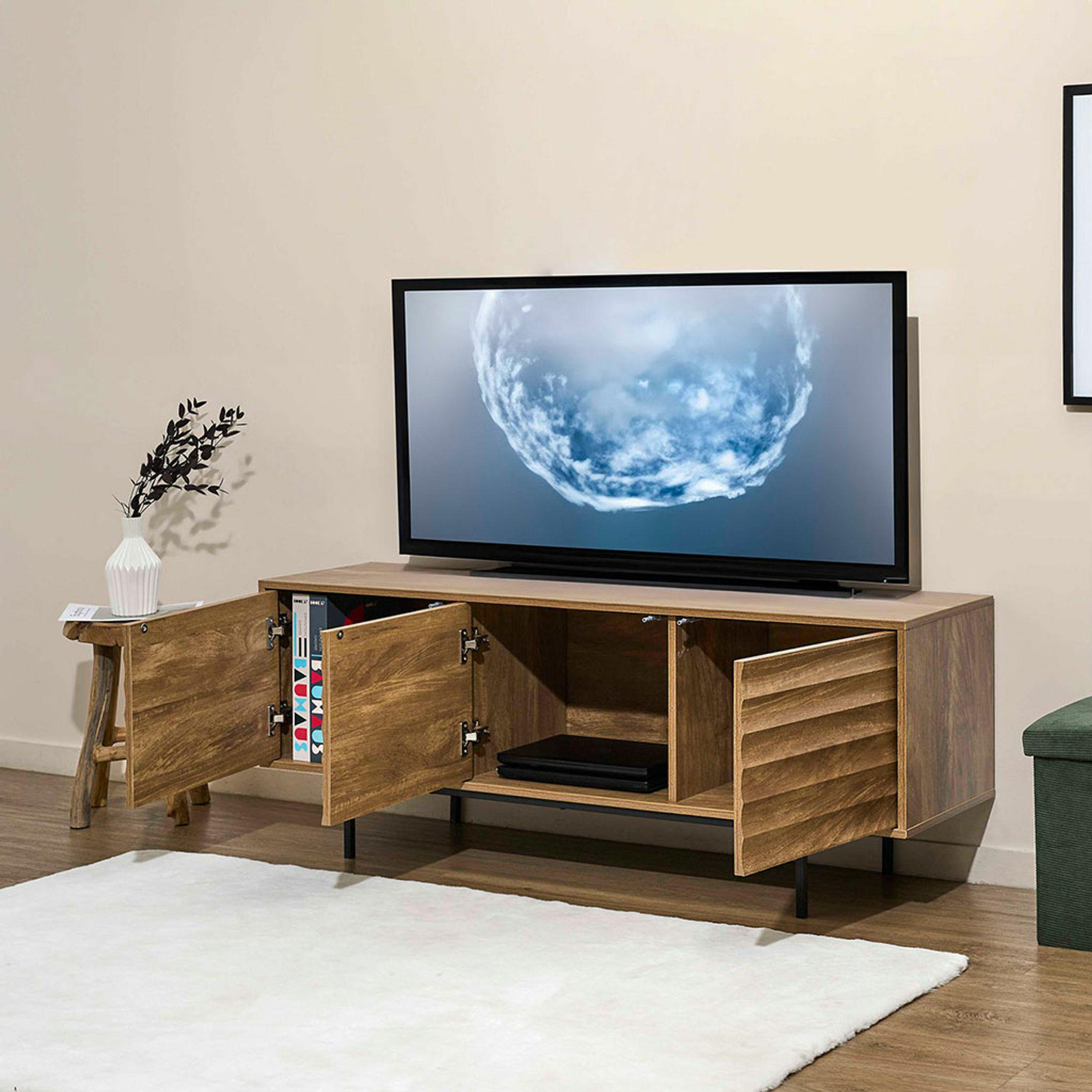 Szafka RTV Celia 140 cm naturalna stojąca frezowana do salonu - obrazek 4