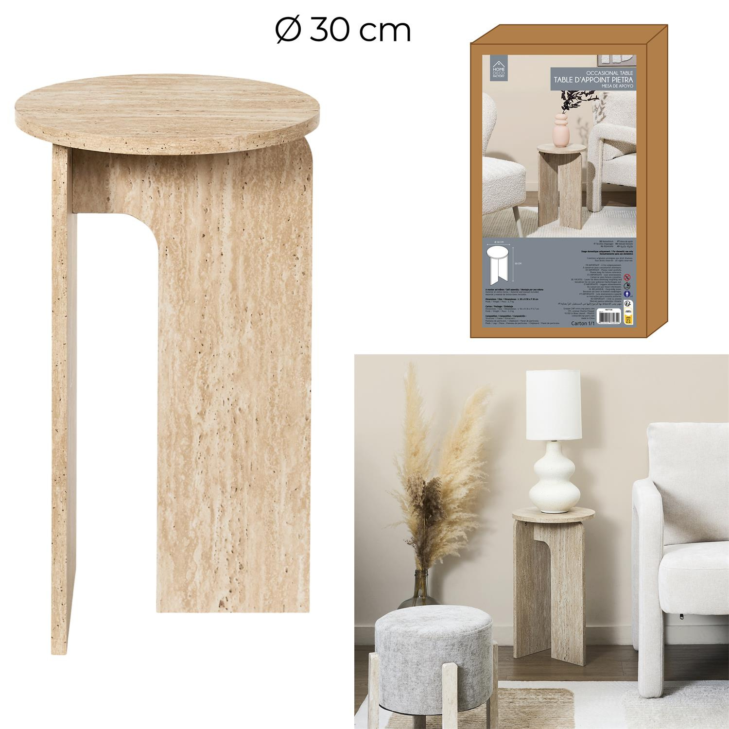 Stolik pomocniczy Stone okrągły do salonu beżowy japandi 30 cm - obrazek 5