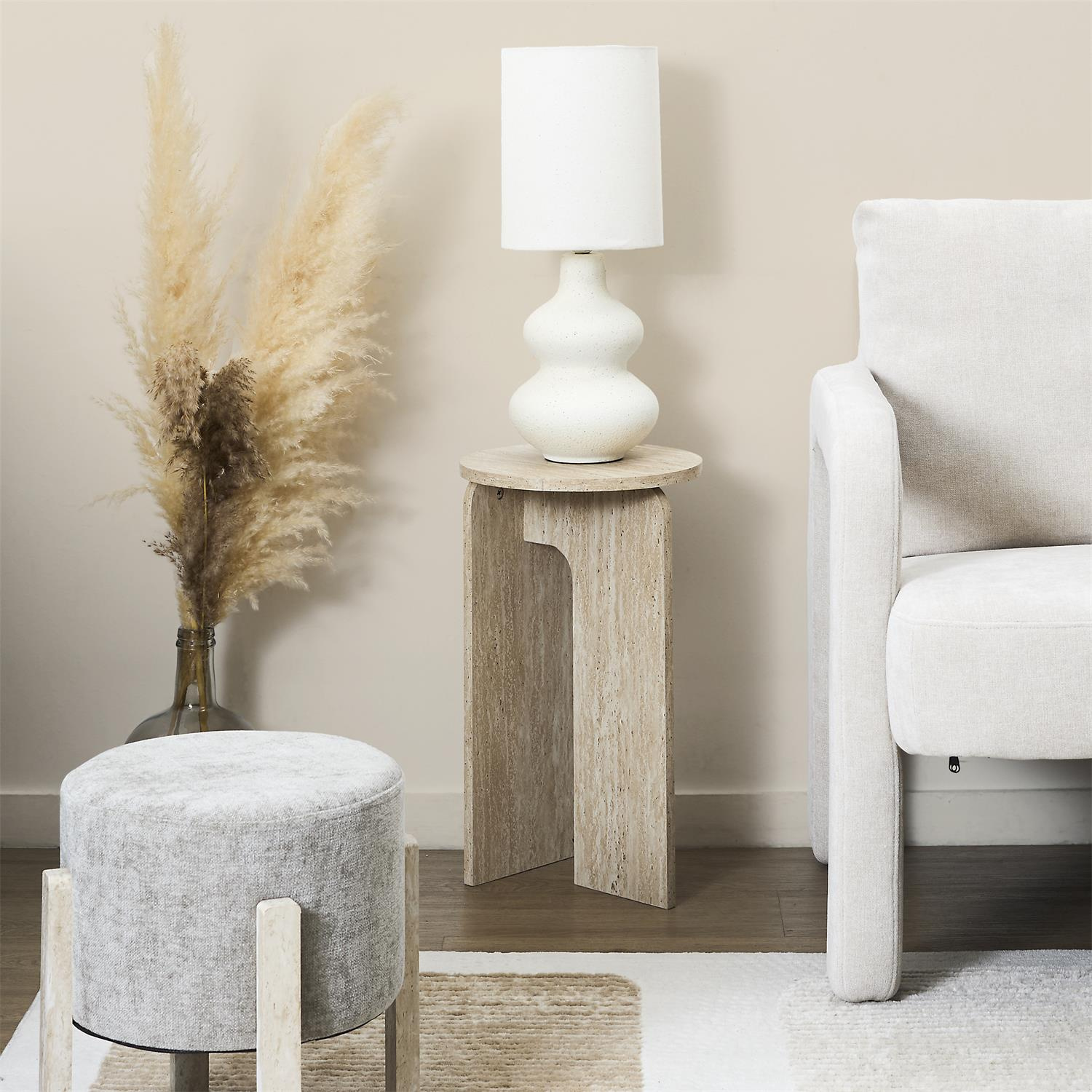 Stolik pomocniczy Stone okrągły do salonu beżowy japandi 30 cm - obrazek 6