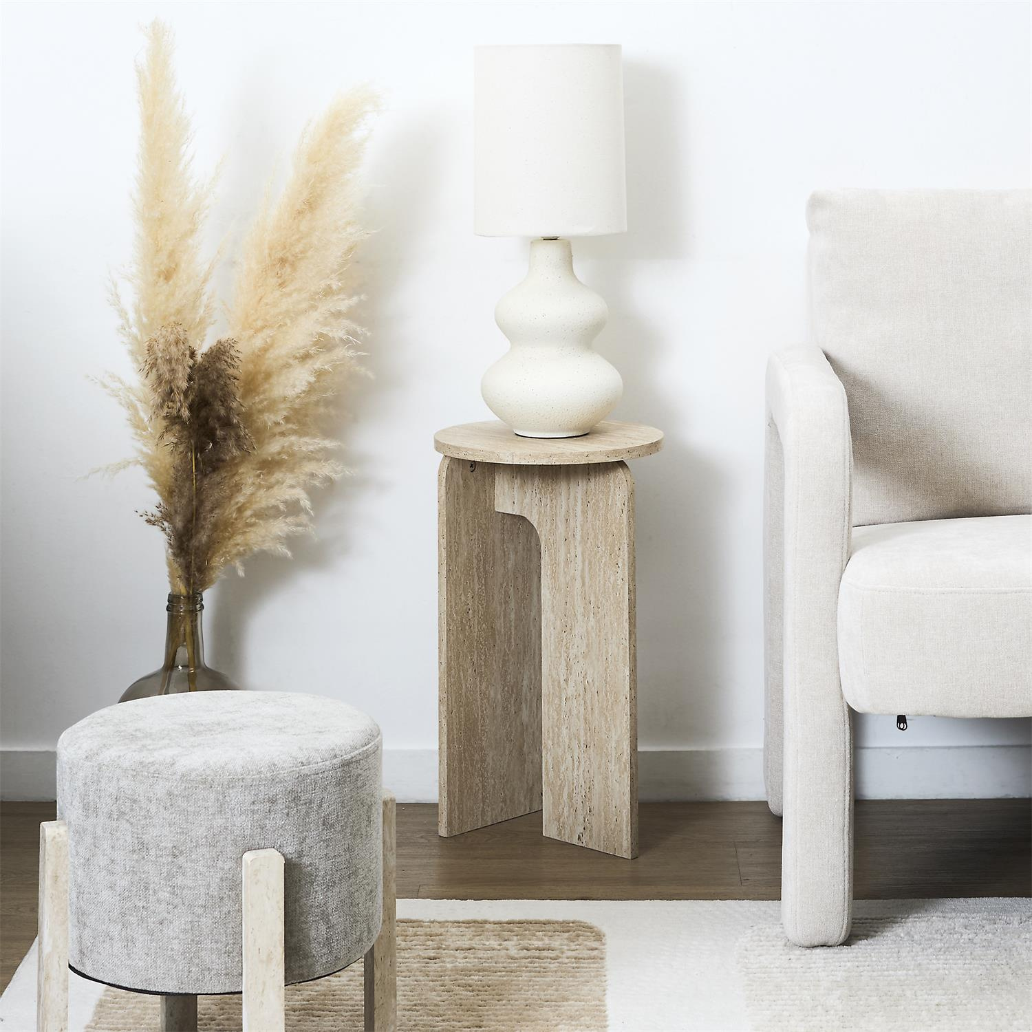 Stolik pomocniczy Stone okrągły do salonu beżowy japandi 30 cm - obrazek 7