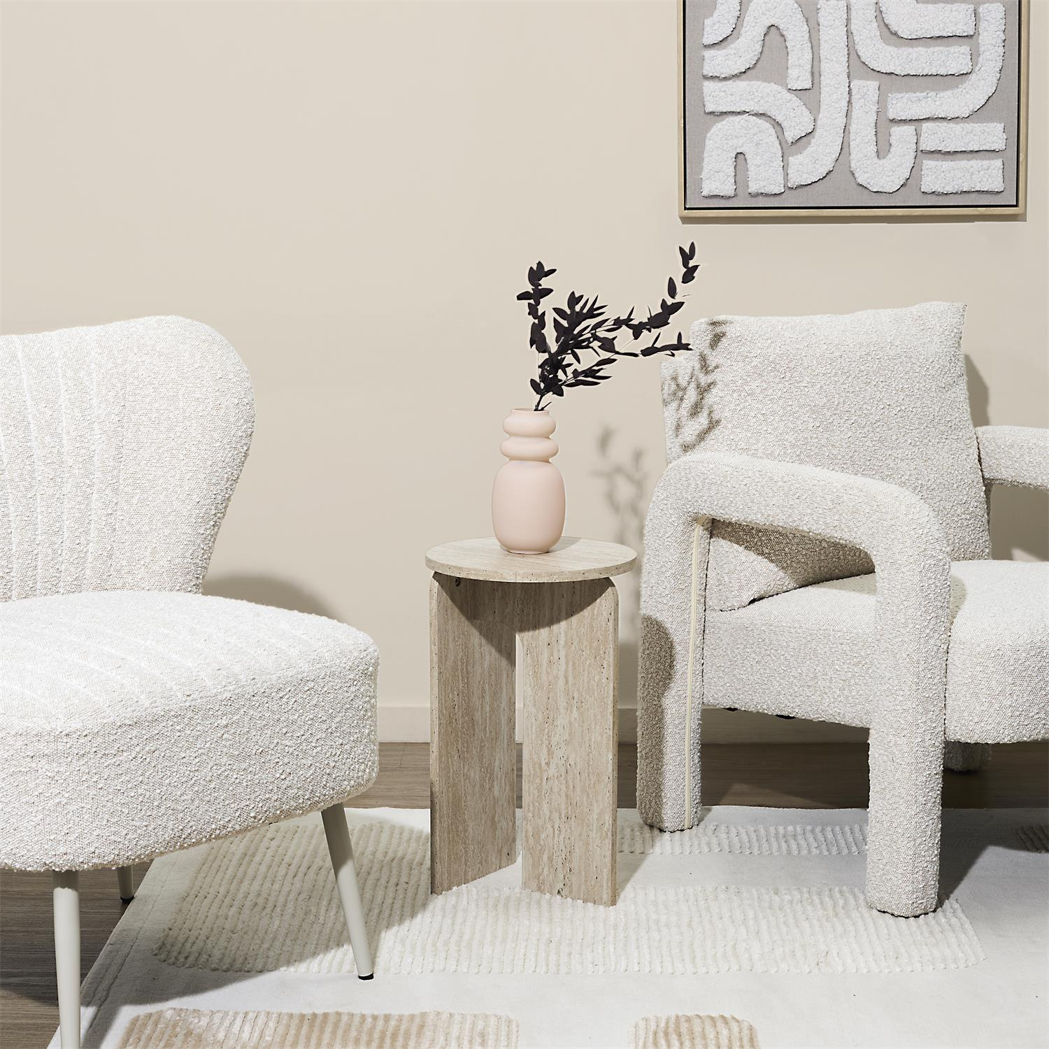 Stolik pomocniczy Stone okrągły do salonu beżowy japandi 30 cm - obrazek 8