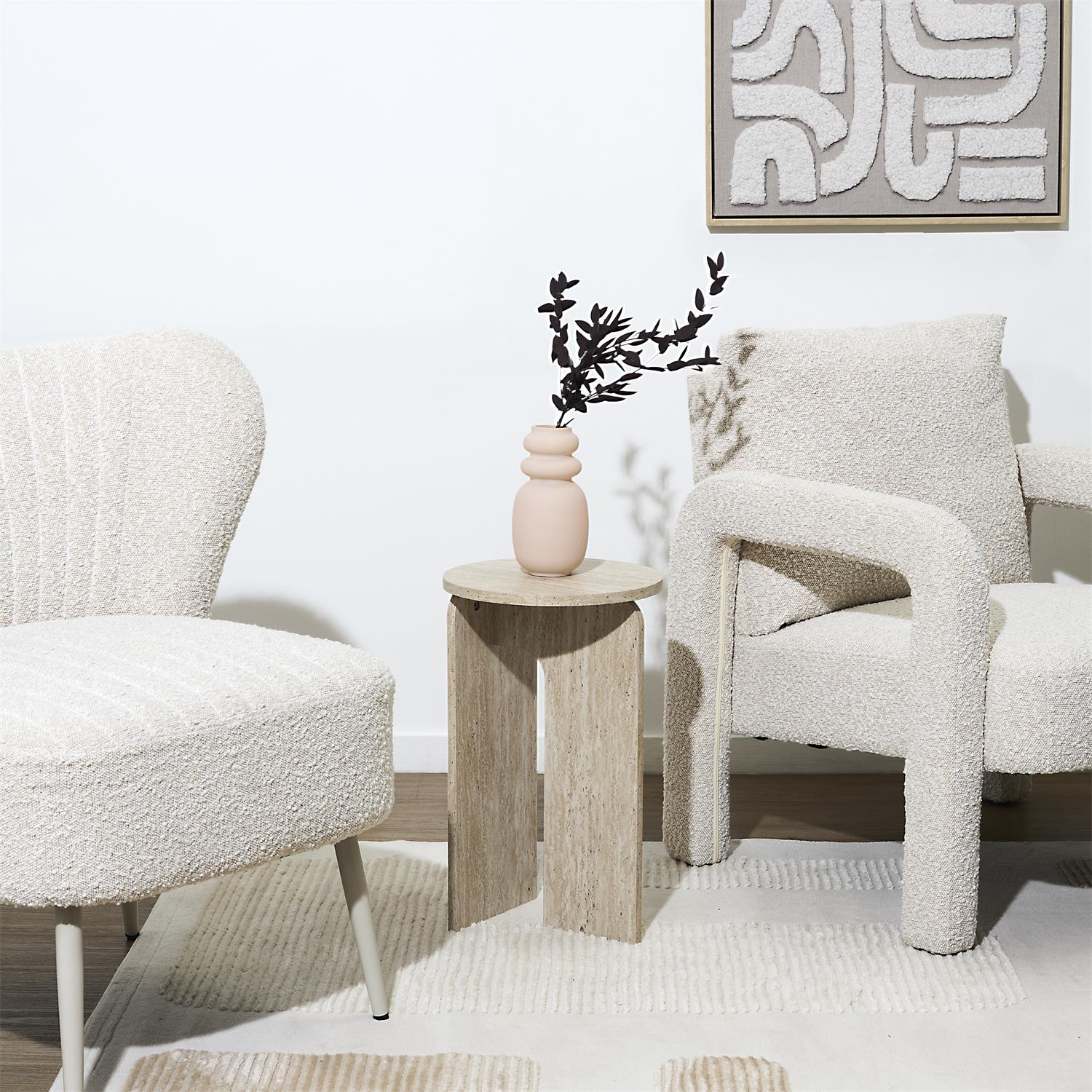 Stolik pomocniczy Stone okrągły do salonu beżowy japandi 30 cm - obrazek 9