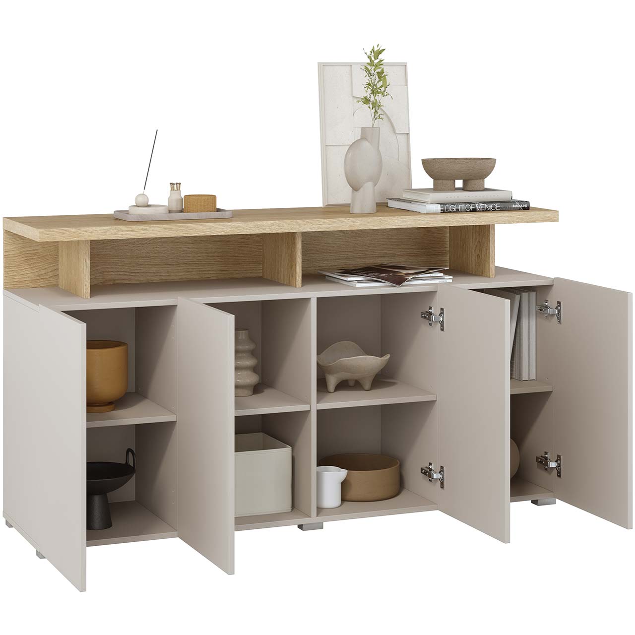 Komoda na nóżkach 153 cm SORIE 43 kaszmir / dąb carpenter jasny - obrazek 5