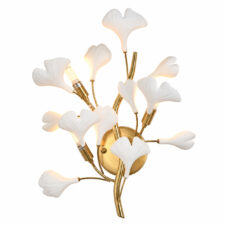Lampa ścienna BOTANIKA złota ceramiczne białe listki 50 cm